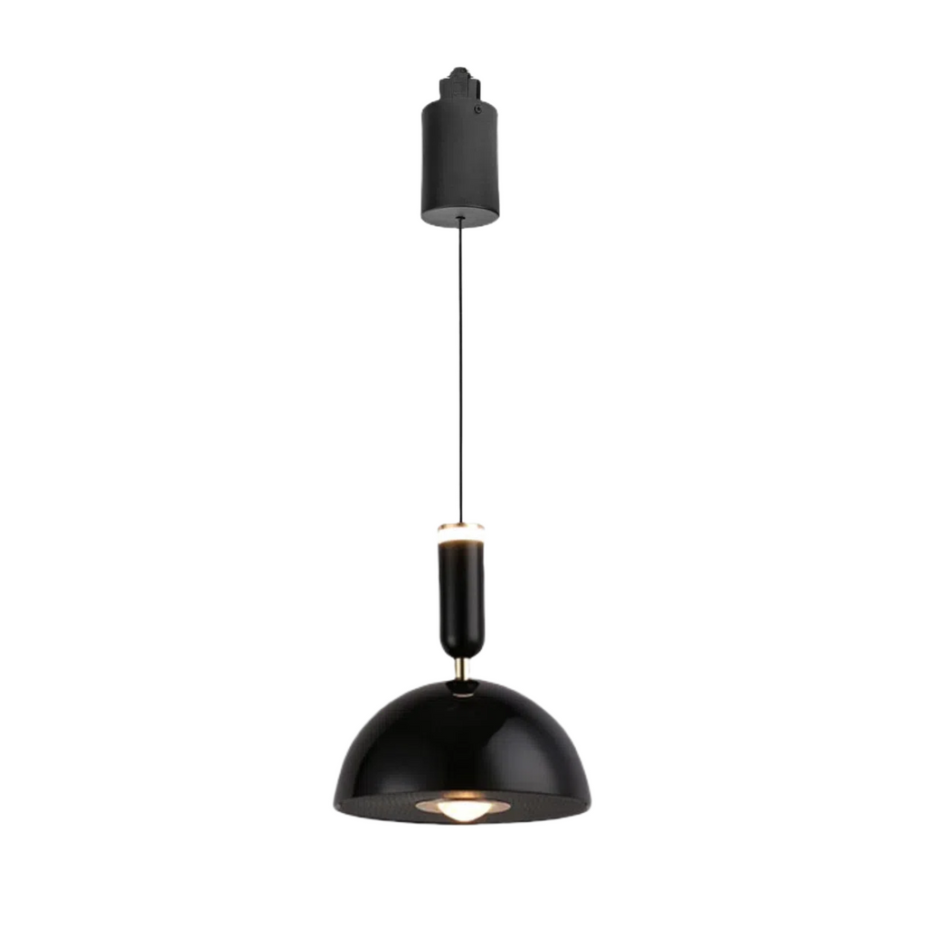 Modern track pendant light with adjustable length, black finish, perfect for kitchen island or living room lighting.