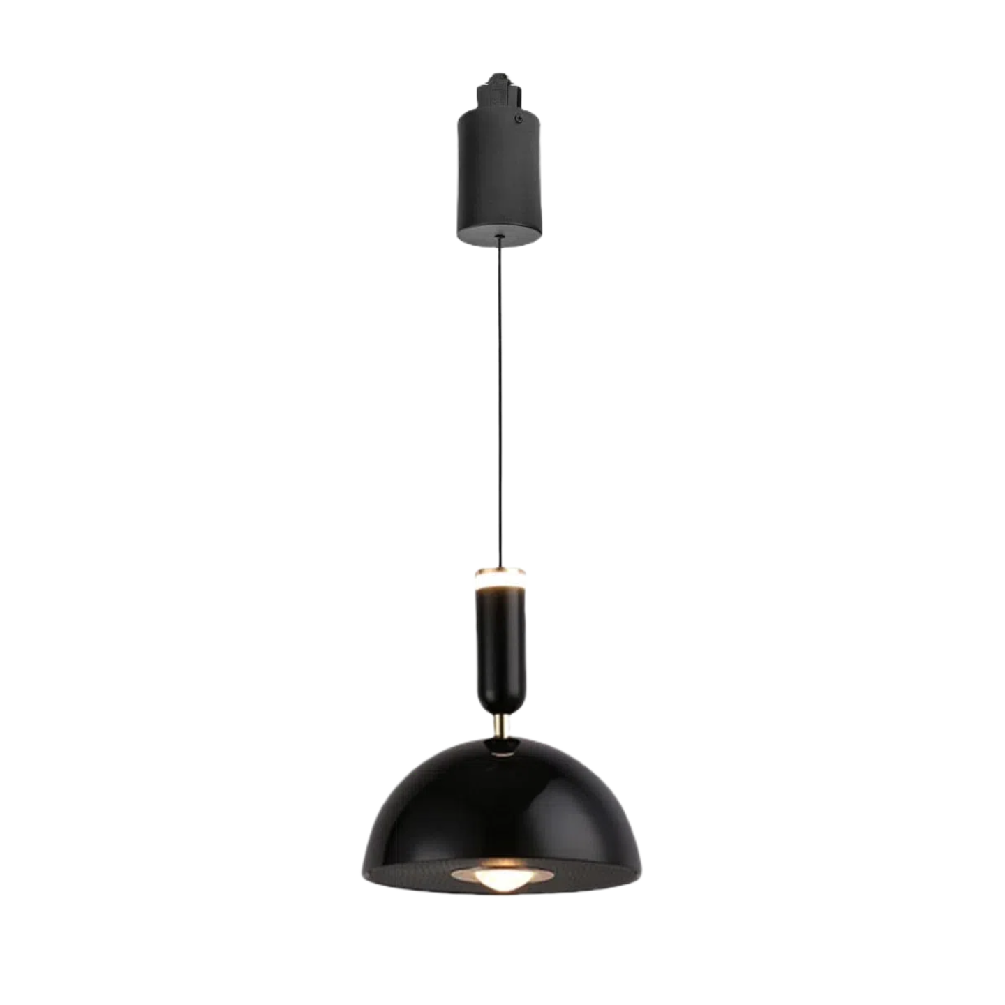 Modern track pendant light with adjustable length, black finish, perfect for kitchen island or living room lighting.