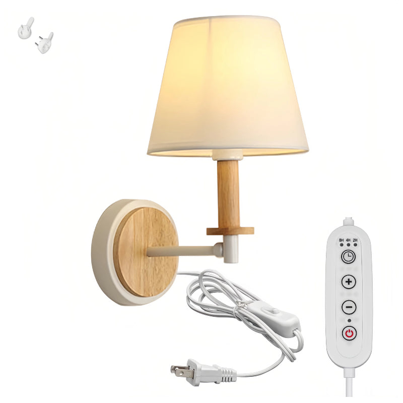 Kiven Plug in Wall Lamp,Dimmable Modern Plug in Wall Sconce with Timing Function, Fabric Lampshade, 5.9ft Plug-in Cord, E26 Socket
