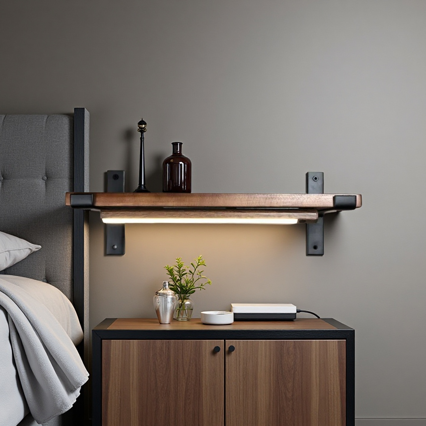 Touchless sensor light with shelf, bedside stand, and bathroom storage. No switch, gesture control