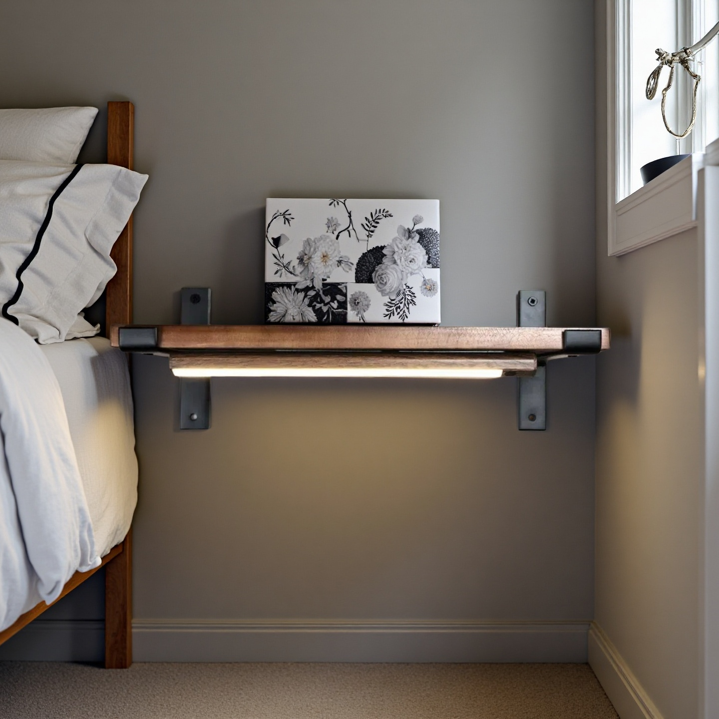 Touchless sensor light with shelf, bedside stand, and bathroom storage. No switch, gesture control