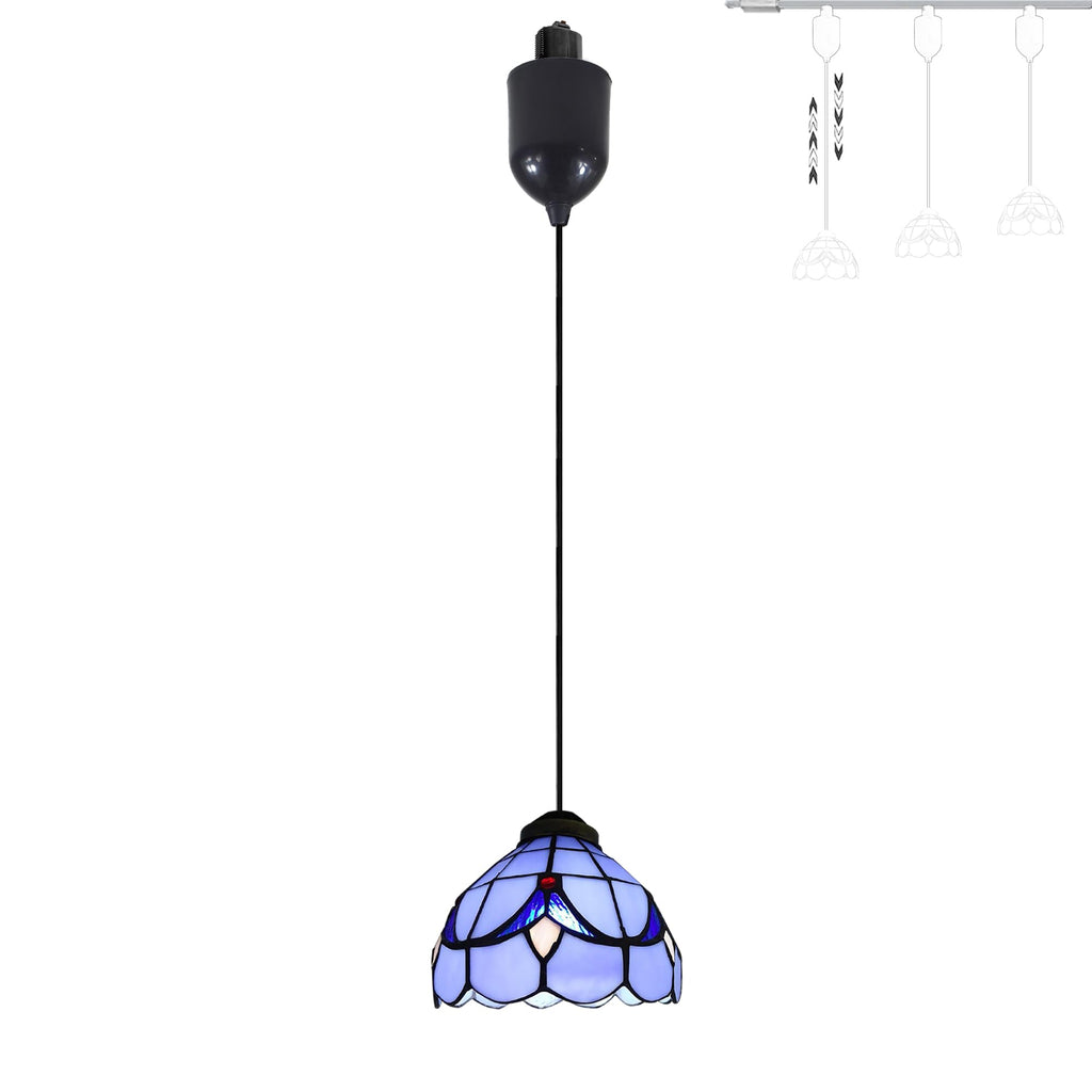 6 inches Adjustable Cord Length Halo Track Lighting Pendants, 4 Ft Cord, H-Type Track Blue Tiffany Stained Art Glass, E26 Socket Track Mount for Kitchen Island Sloped Vaulted Ceiling 3-Lights