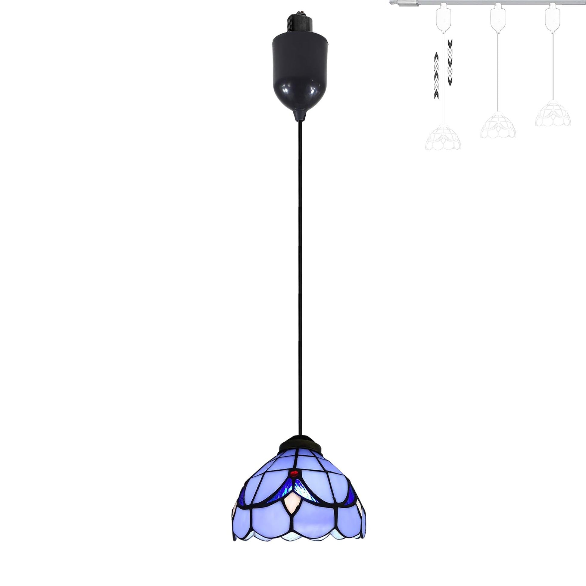 6 inches Adjustable Cord Length Halo Track Lighting Pendants, 4 Ft Cord, H-Type Track Blue Tiffany Stained Art Glass, E26 Socket Track Mount for Kitchen Island Sloped Vaulted Ceiling 3-Lights