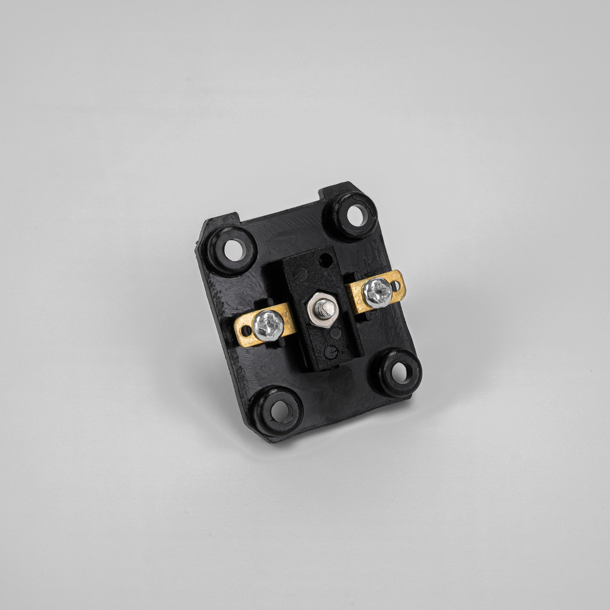 Black Halo-Type track adapter with gold electrical contacts for DIY stage lighting. PJ0217 single circuit.