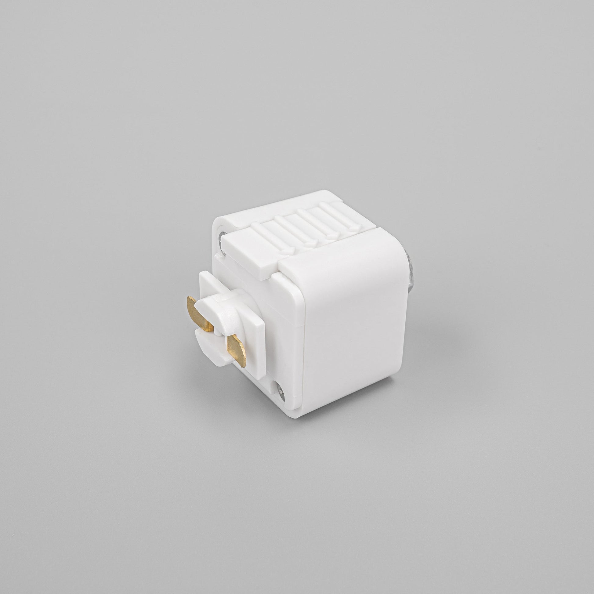White Lightolier track adapter for stage lighting, L system compatible, 110V power, ideal for DIY projects