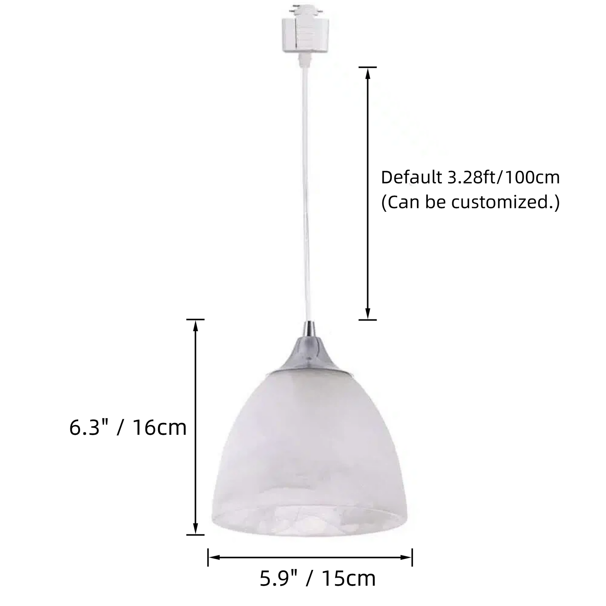 Frosted white glass shade track pendant light, 3.28 feet, for kitchen, bedroom or study room. Modern lighting design.