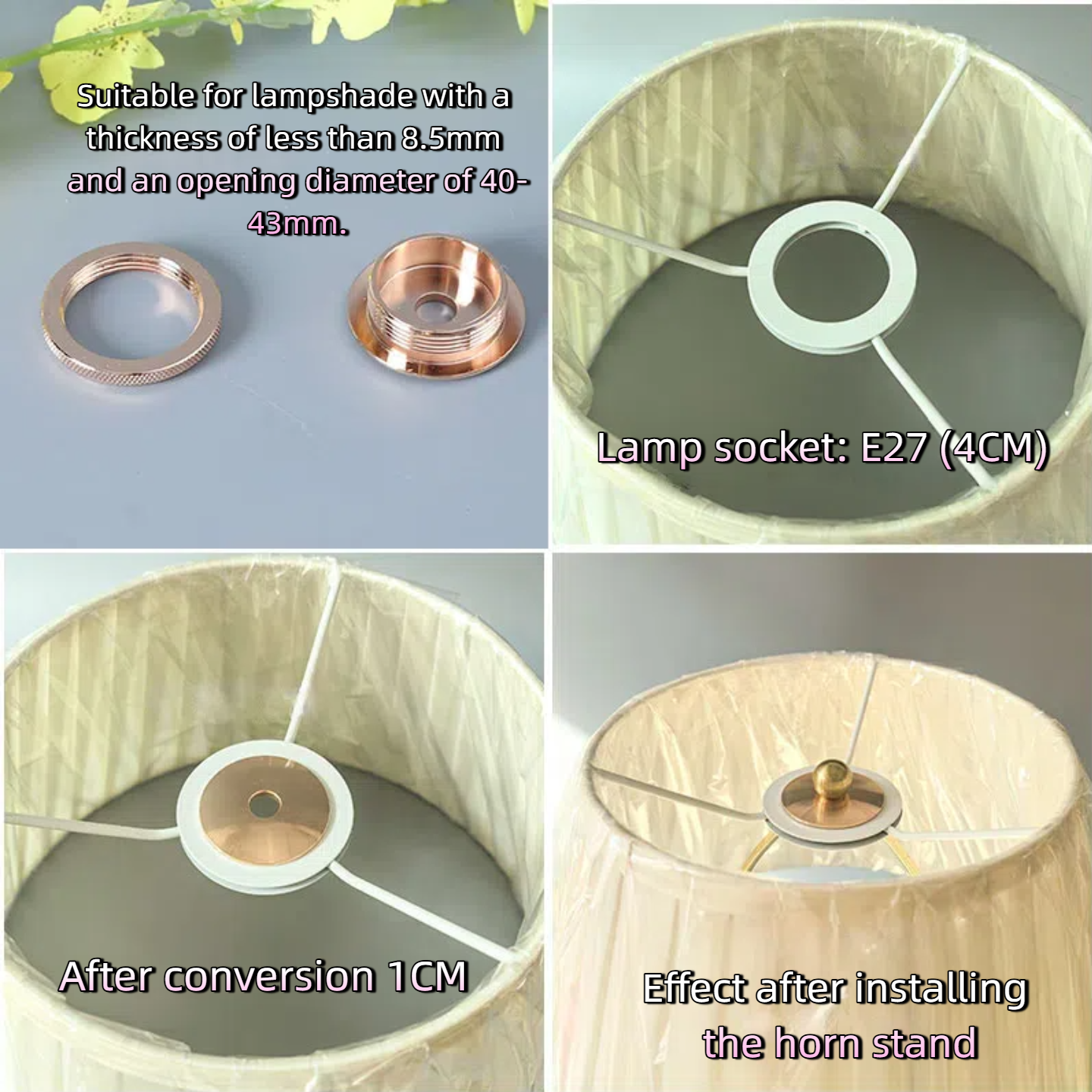 4-Pack Lamp Shade Adapters for DIY Horn Stand Assembly (for Indoor Use)