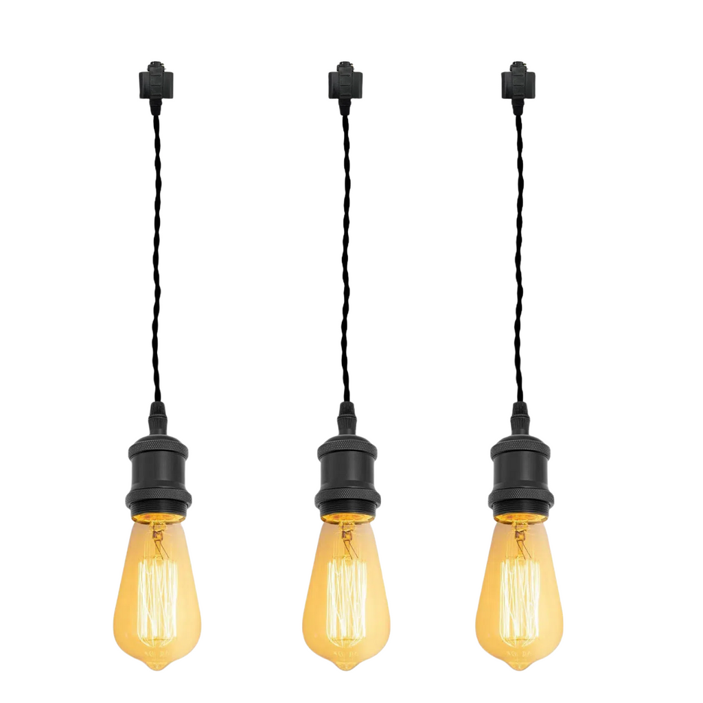 Kiven H-Type Wire Track Light Pendants for Restaurant Decorative Pendant Light Industrial 15.7 Inch Cord Length Black Weave Rope 3 Pack (Bulb Not Included)