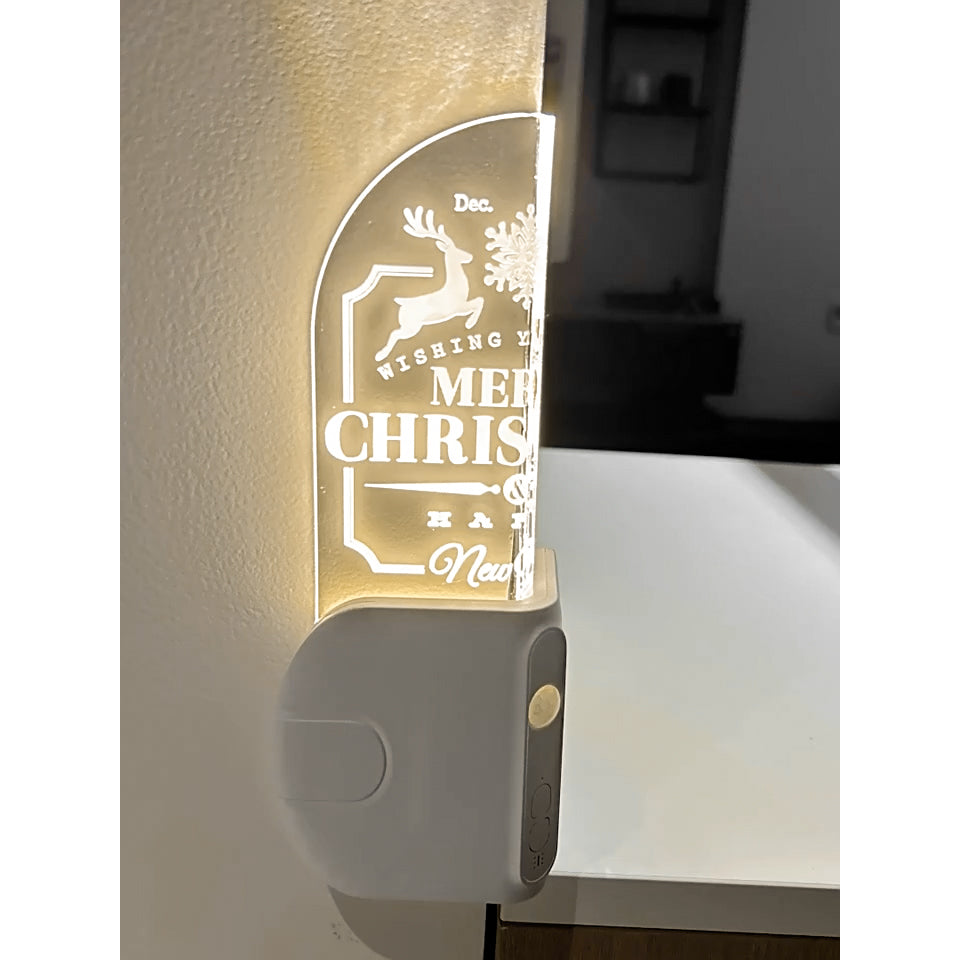 Rechargeable Motion Sensor LED Night Light – Wireless Magnetic Corner Accent Light with Laser Engraved Acrylic Plate