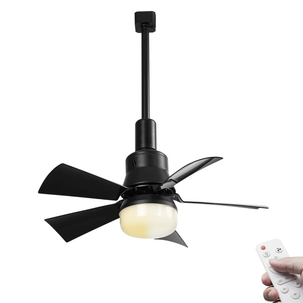 Modern Track Ceiling Fan with Light, Remote Control Dimmable, H Type, Black/White, for Kitchen & Living Spaces