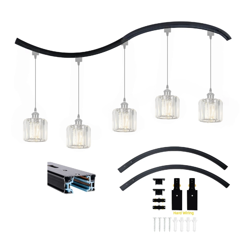 Ring-shaped 2pcs H track lighting kit, black in color, equipped with end caps and a live end feed connector. Compatible with single-circuit 120V H-style systems, suitable for LED lighting heads Excludes lighting fixtures