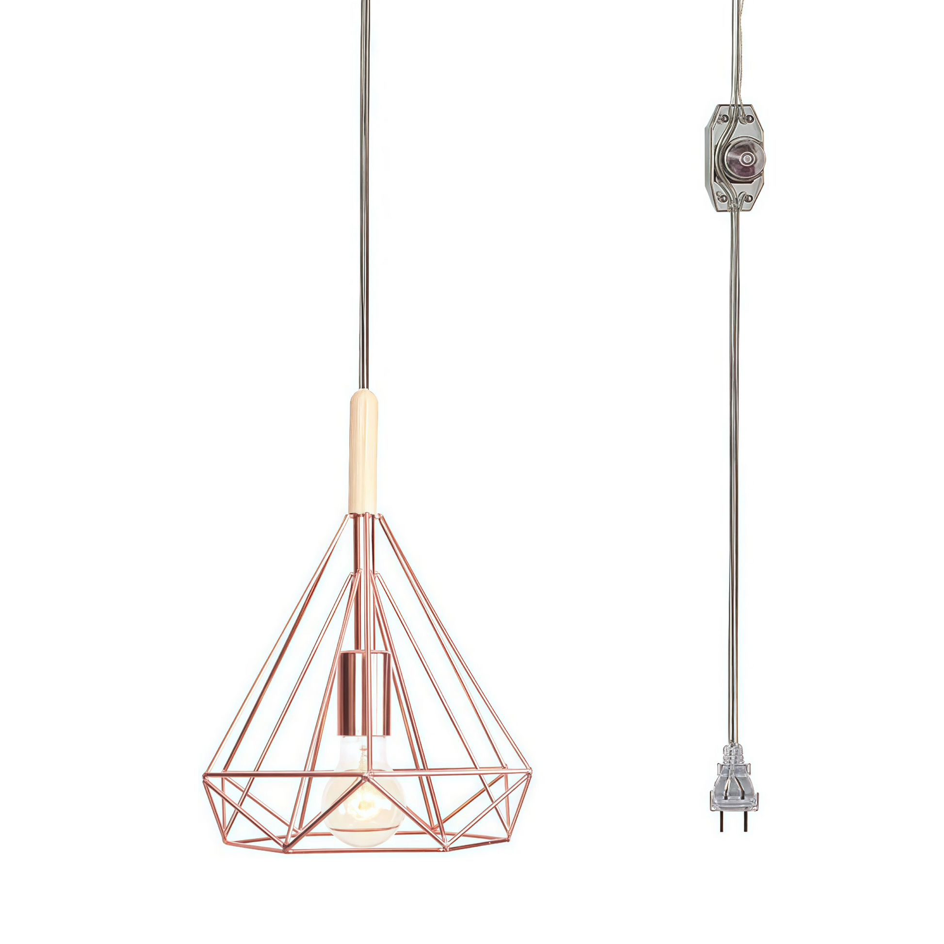 Kiven Dimmable Swag Rose Gold Pendant Light with Adjustable Height, 20ft Plug - In Cord, E26 Base, No Wiring Needed for Dining/Living Room