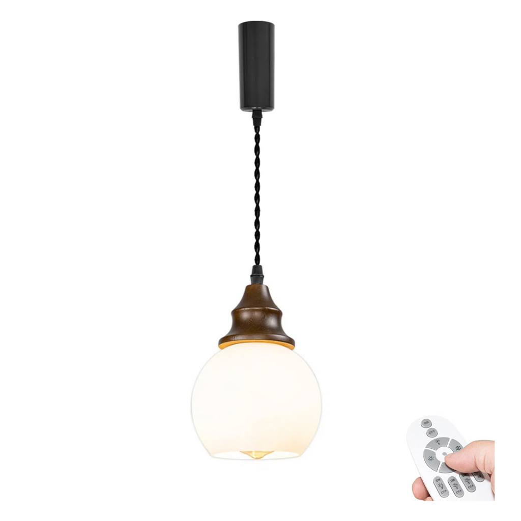 3.2ft Adjustable Cord H-Type Track Pendant Light E26 Walnut Base White Glass Ball Shade Dimmable Hanging Light Vintage Decor for Kitchen Home Office 1 Pcs(No Track)