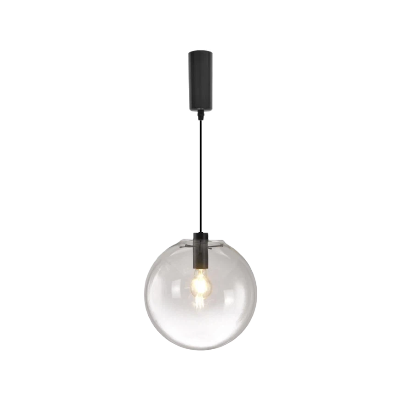 Kiven H-Type Track Lighting Light fixture, Modern Halo Track Pendant Light with Built-in Cable Wrapper and Glass Lampshade, Adjustable Length for Bedroom Kitchen Shop,Black Finish,1-Light