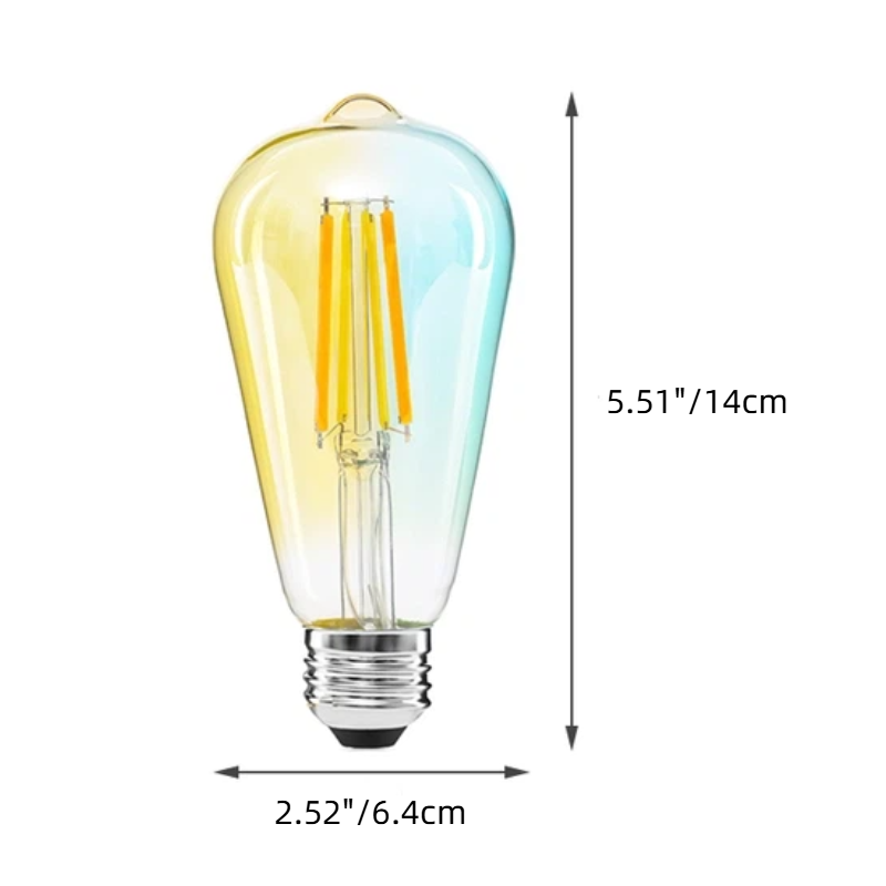 2-Pack Vintage E26 LED Filament Bulbs | Dimmable & Tunable with Remote, 60W Equivalent, 600 Lumens