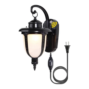 Kiven Waterproof Outdoor Wall Light Fixtures, Plug-in Wall Mount Lantern Light with Glass Lampshade & E26 Socket, Dusk-to-Dawn,Industrial Porch Light for Patio Entryway House Garage,Black