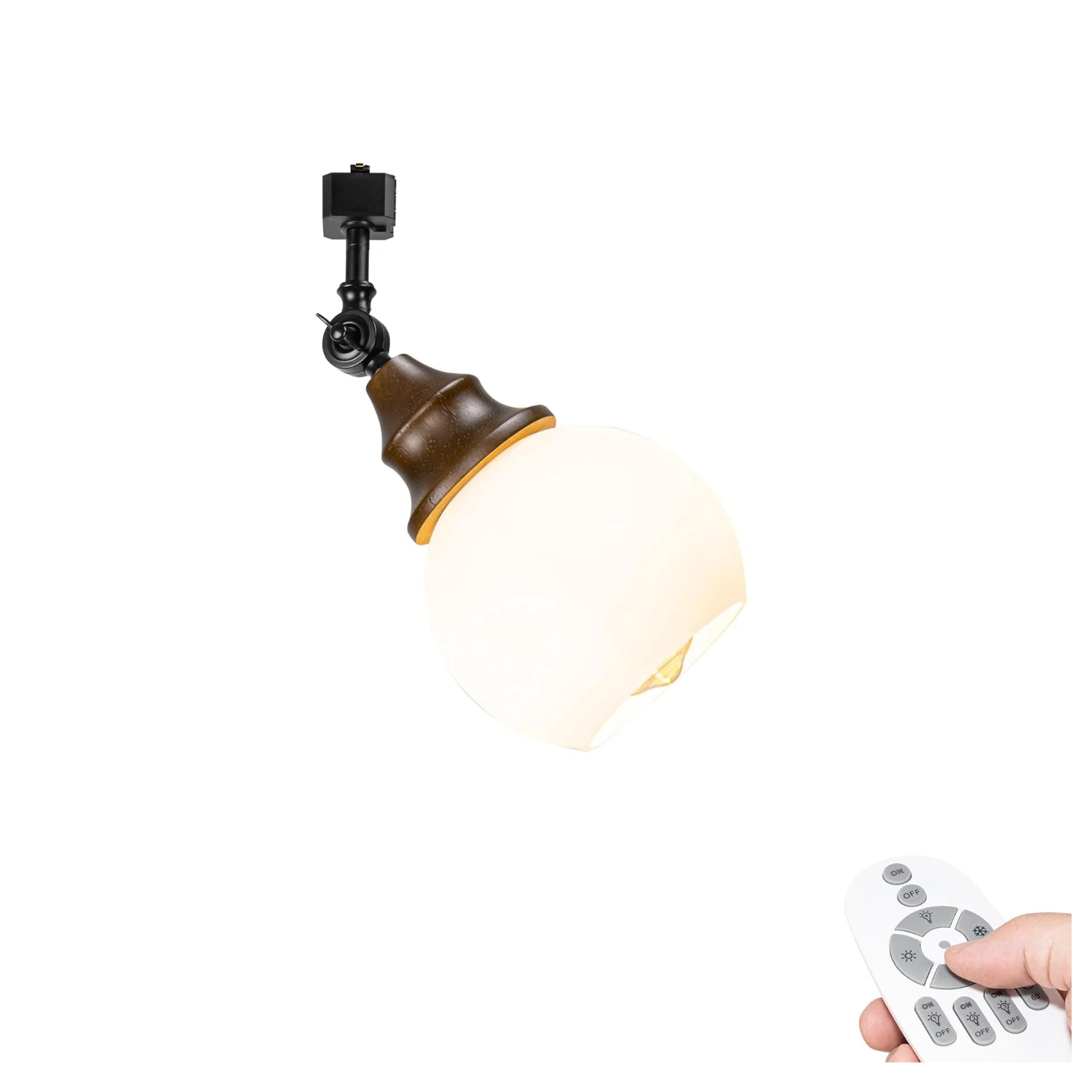 Adjustable Angle H-Type Track Head E26 Walnut Base White Glass Ball Shade Dimmable Track Light Vintage Decor for Kitchen Home Office 1 Pcs(No Track)