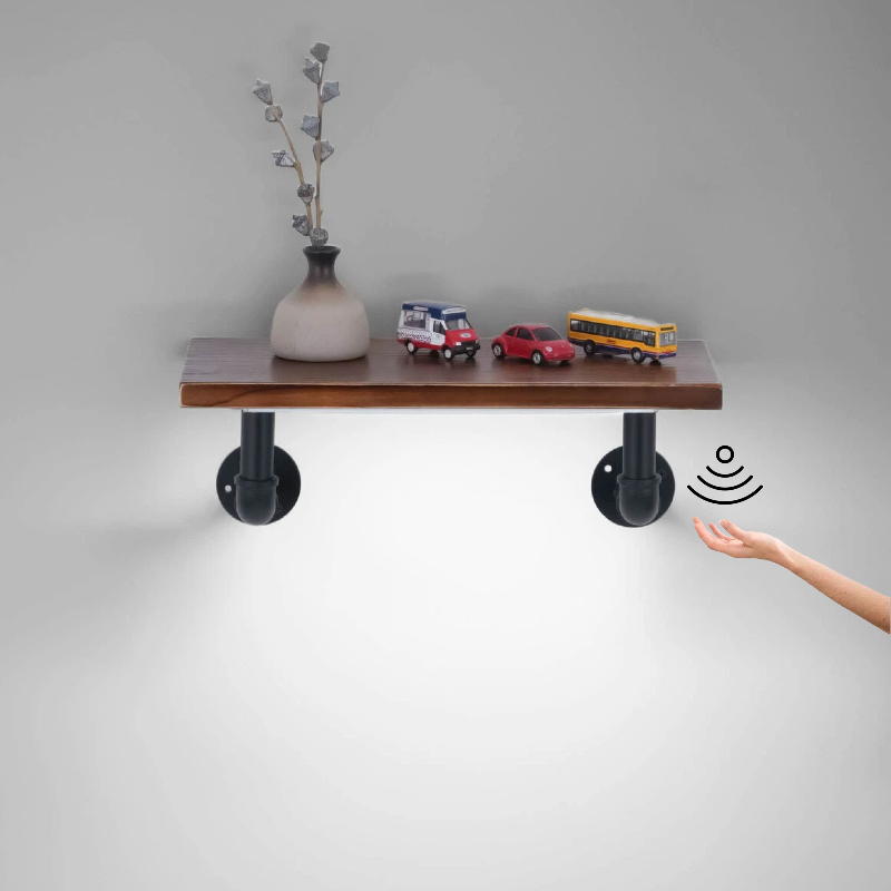 Touchless switch, rechargeable dimmable lamp, industrial-style pipe wall shelf decorative single-line solid wood shelf / wall-mounted shelving rack.