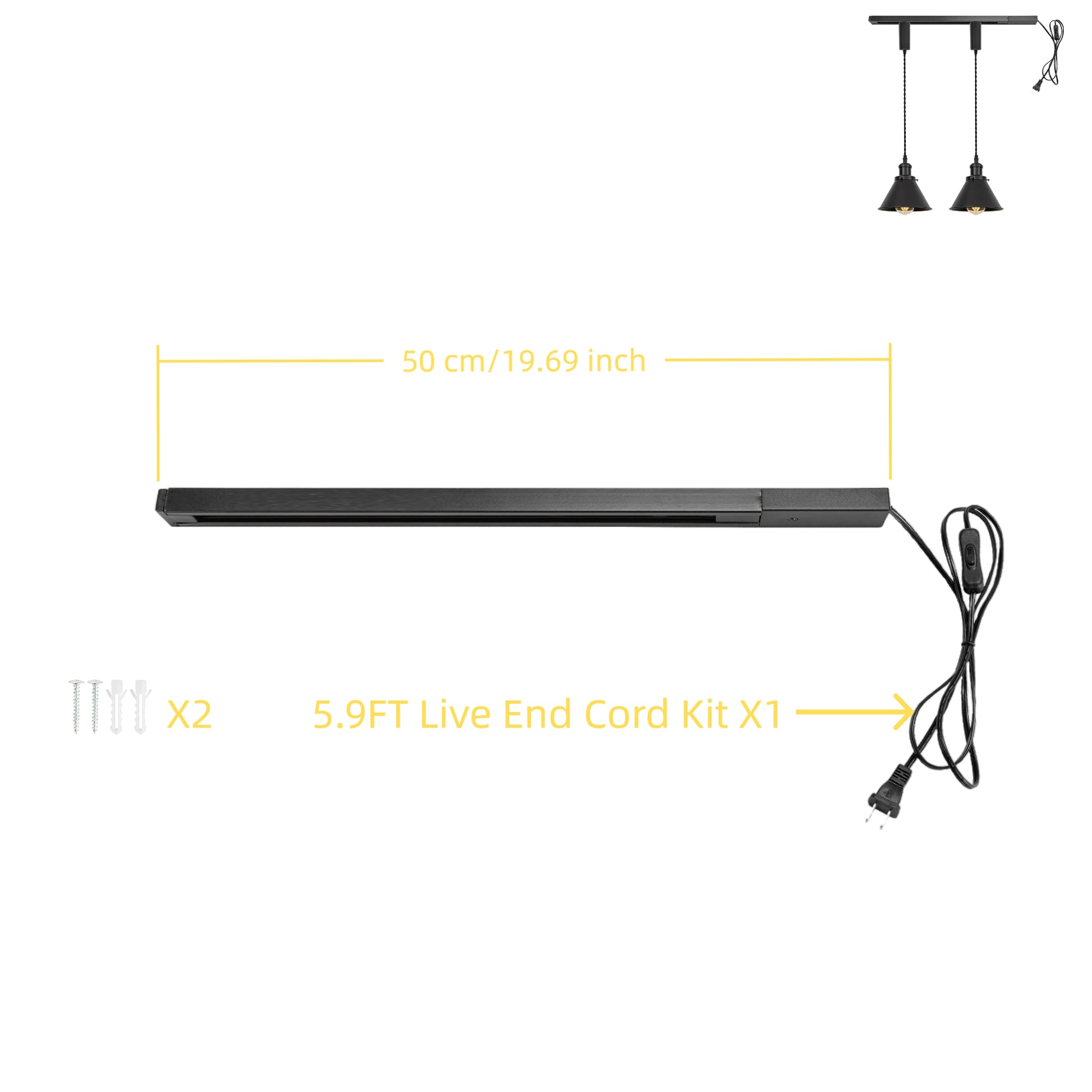 Industrial pendant lighting kit, black track lights with adjustable wiring, 5.9FT cord included