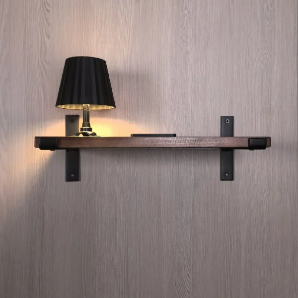 Kiven battery-powered wall lamp with shelf, cordless wall lamp, remote control, tricolor mode, farmhouse wall lamp with rechargeable dimming lamp, suitable for bedroom, living room and office