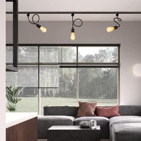 Kiven H Type Track Light,Black Iron Cone Shade Ceiling Spotlight, Flexibly Rotatable Light Goose Neck Head, Adjustable Island Lighting Mini Halo Track Mounted Pendant Lamp for Kitchen