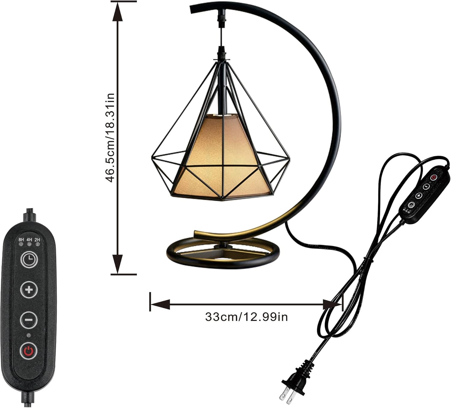 Kiven Modern Plug in Table Lamp, Dimmable Desk Lamp with Brown Fabric Lampshade,Black Finish Nightstand Lamp Plug in with Timing Setting for Reading Living Room Office Studio