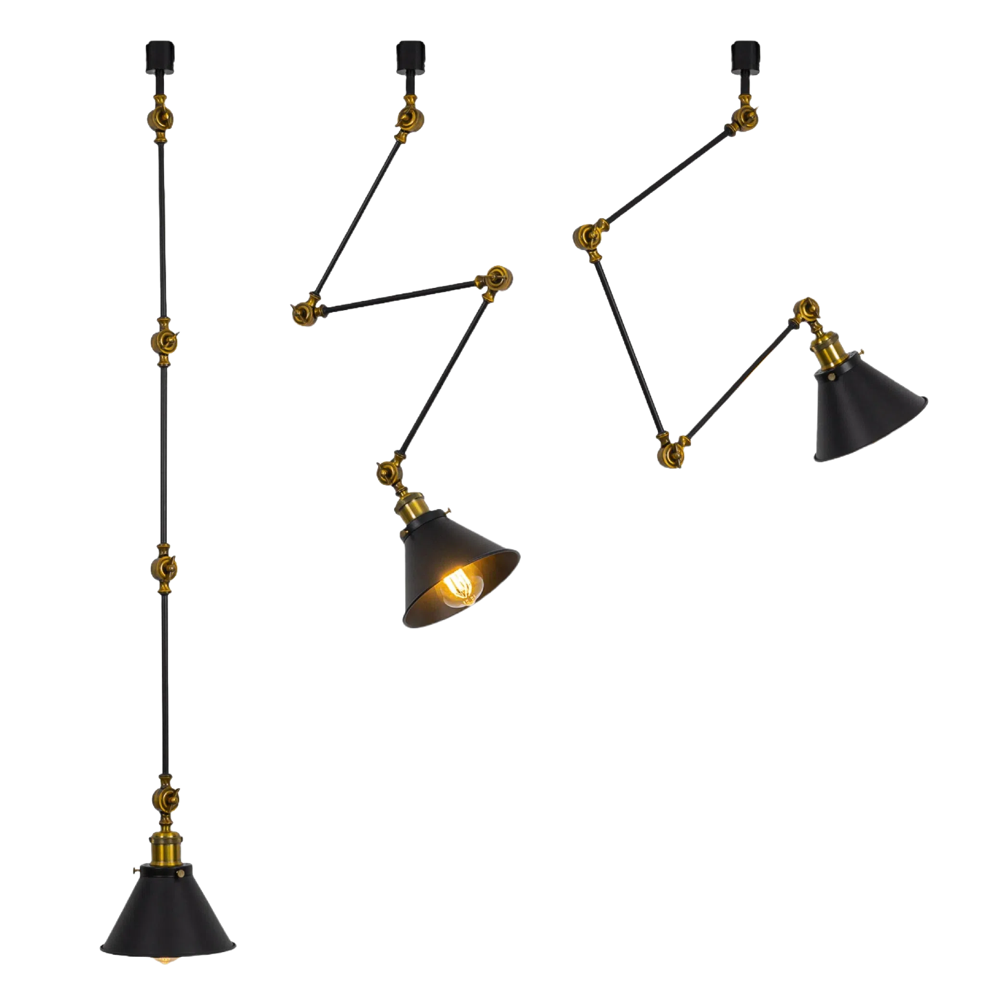 Adjustable Black Cone Shade Track Lighting, E26 bulb, bronze accents, vintage design, flexible lighting.