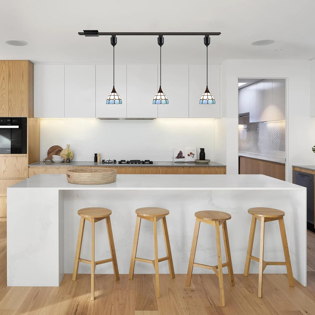 Kiven H-Type Track Lighting Light Fixture,3 Light Baroque Halo Track Pendant Light with Built-in Cable Wrapper and Glass Lampshade, Adjustable Length for Kitchen Island Shop Bedroom