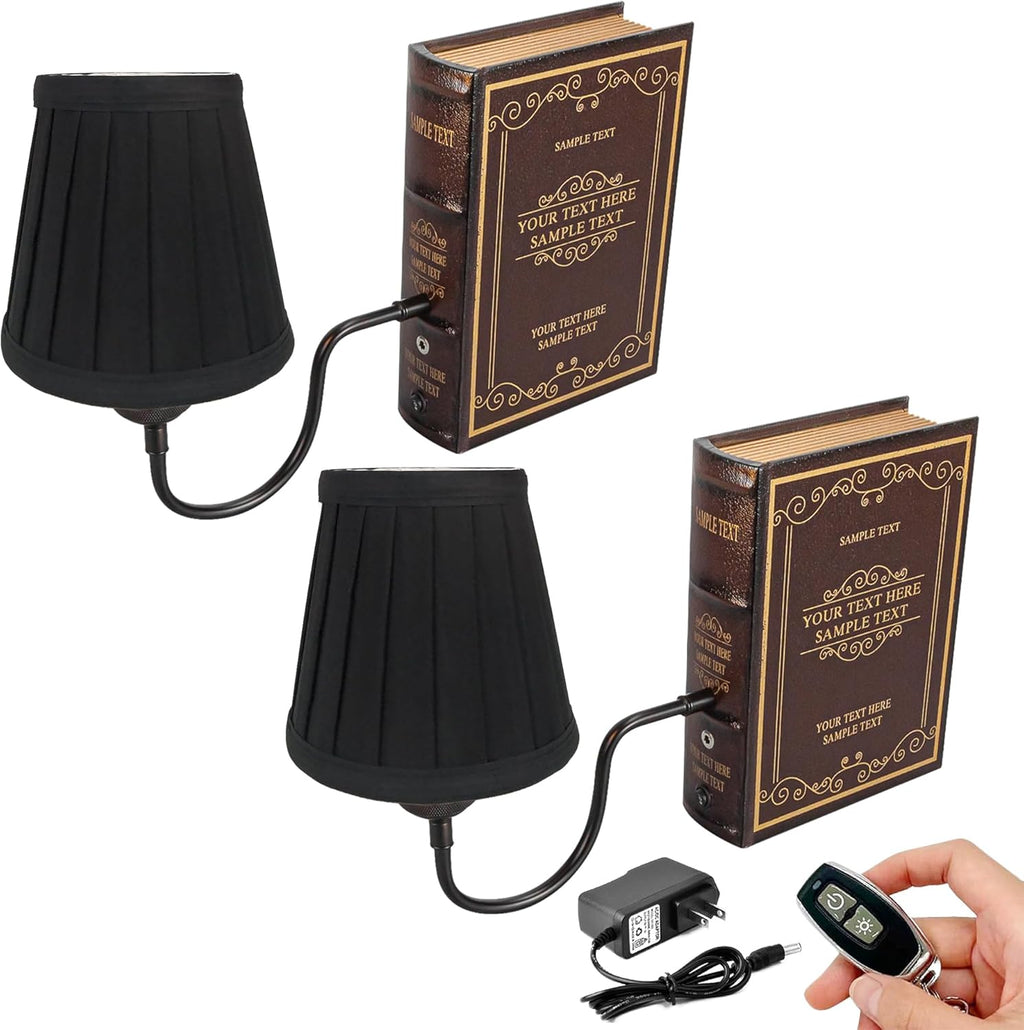 Kiven Cordless Bookshelf Lamp, Set of 2 Rechargeable Bookcase Lighting with Pink Fabric Lampshade, Farmhouse Decorative Bookend, Cordless Table Lamp for Bedside Bookshelf Home Decor