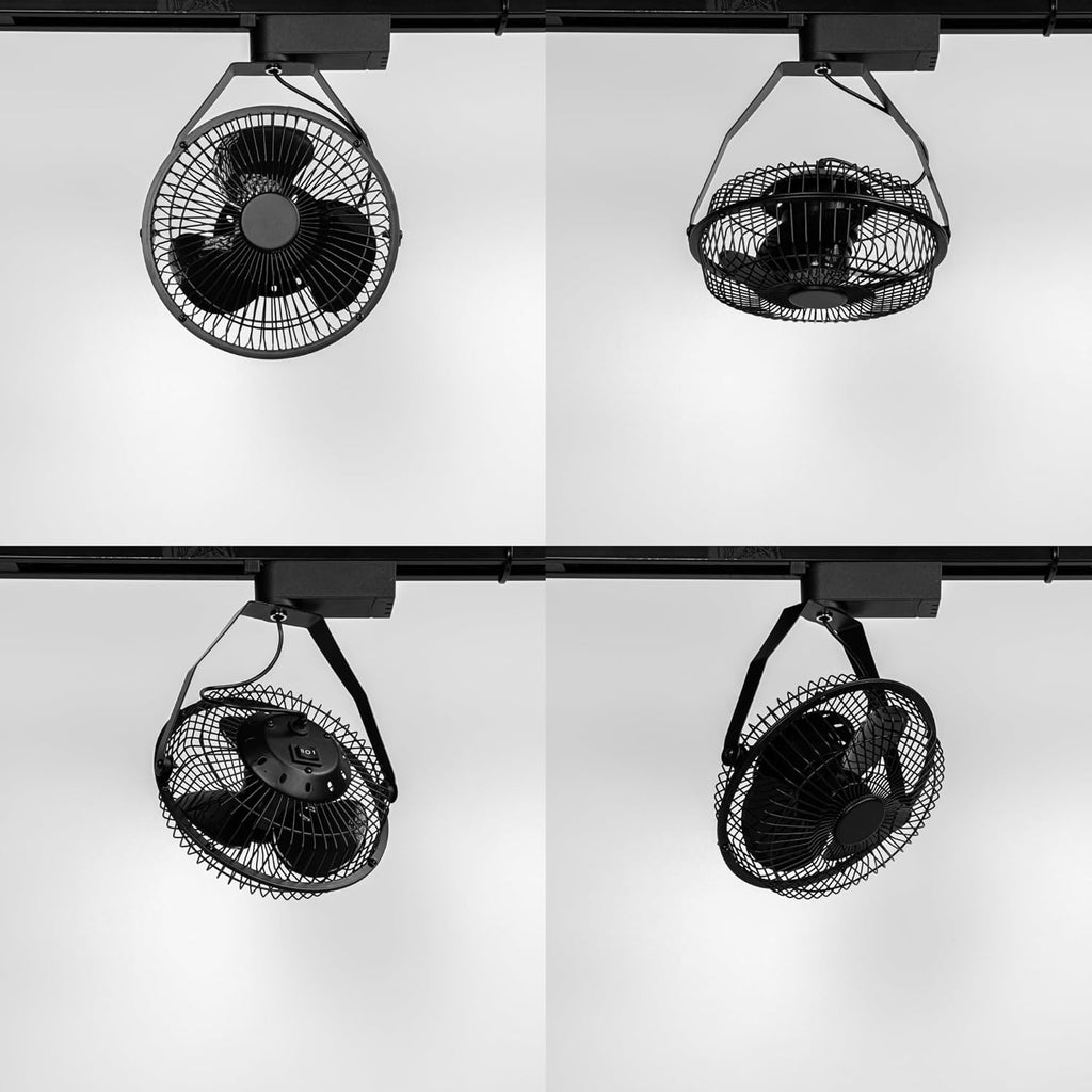 Kiven H-Type Track Ceiling Fan Easy To Install Adjustable Angle Black Metal Fan Vintage Design For Home Office Cooling Plants Shelf