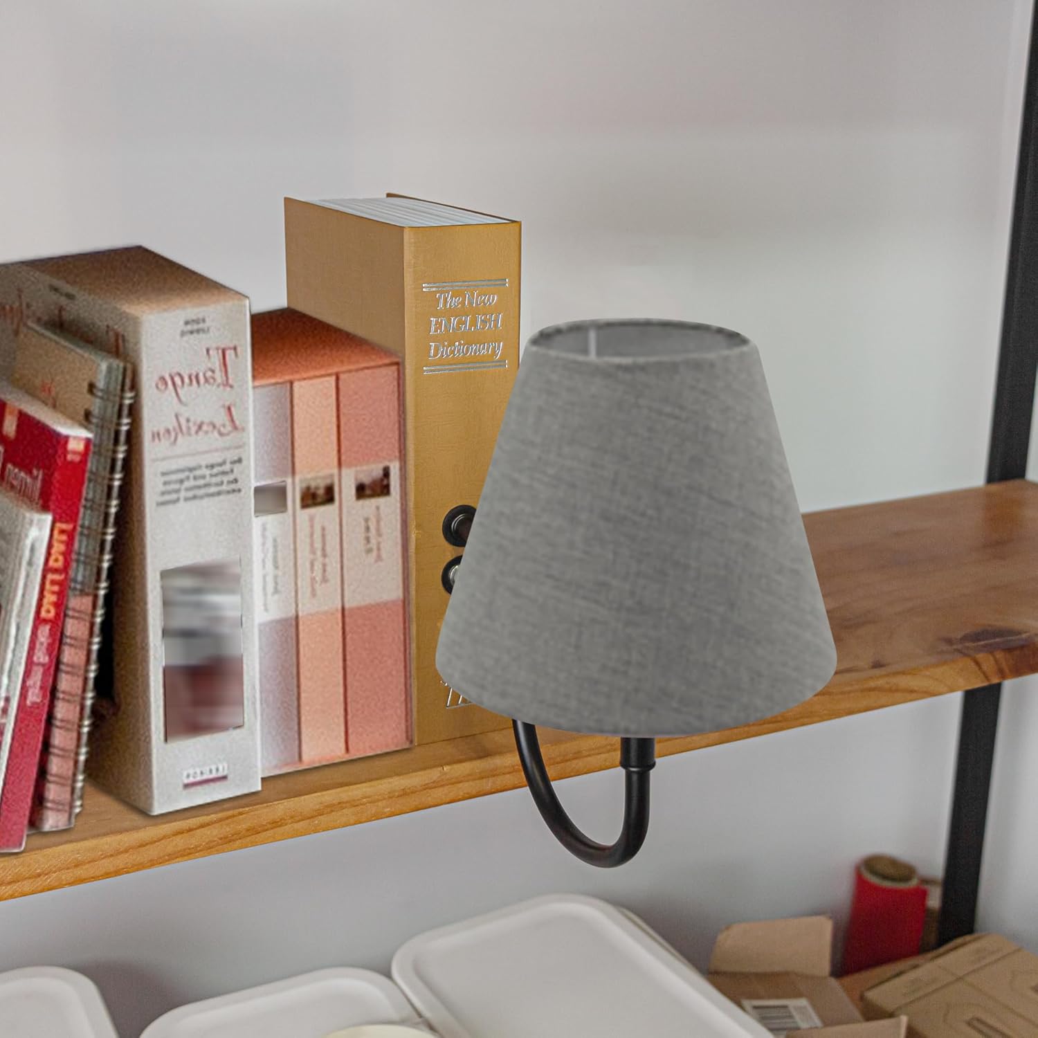 Kiven Cordless Table Lamp, Set of 2 Rechargeable Bookshelf Lamp with Gray Fabric Lampshade, Farmhouse Decorative Bookend, Cordless Lamp for Office Home Decor Bedside Bookshelf