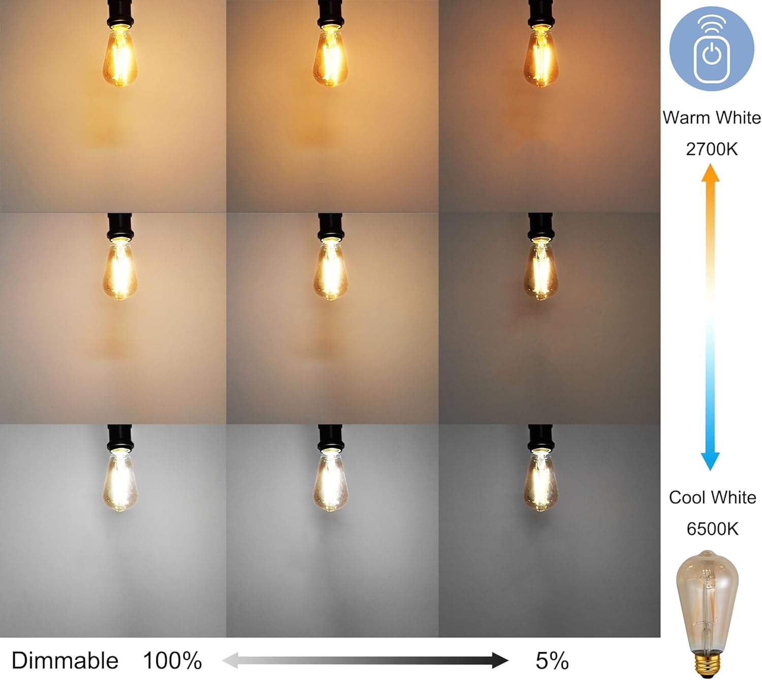 Kiven Plug-in Pendant Light: Dimmable lighting with remote control. Adjustable color temperature from warm to cool white.