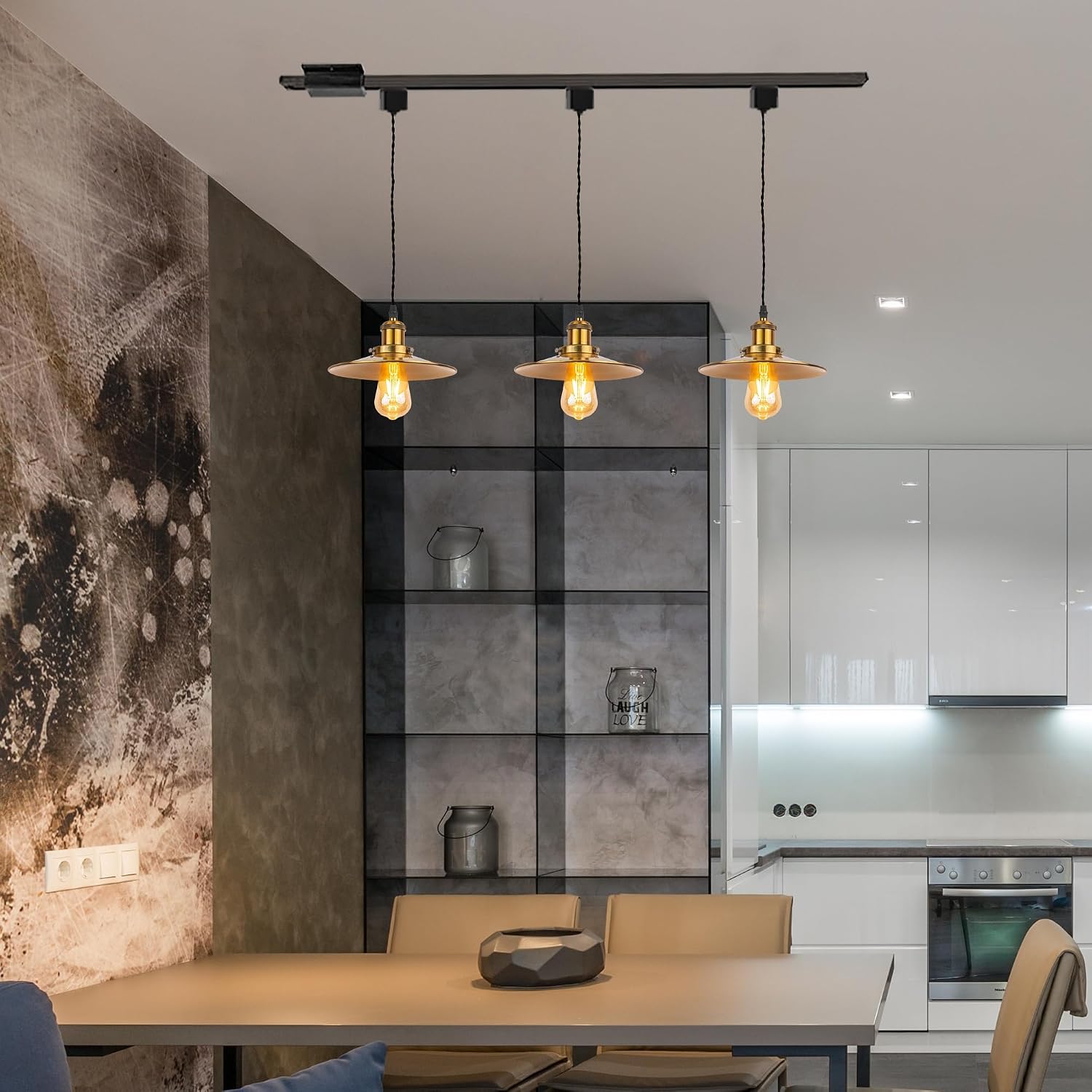 Kiven H-Type Track Lighting, 1-Light Modern H Track Light Pedant with Metal Lampshadefor Kitchen Island Cafe Bedroom, Cord length 39.4",Gold Finish