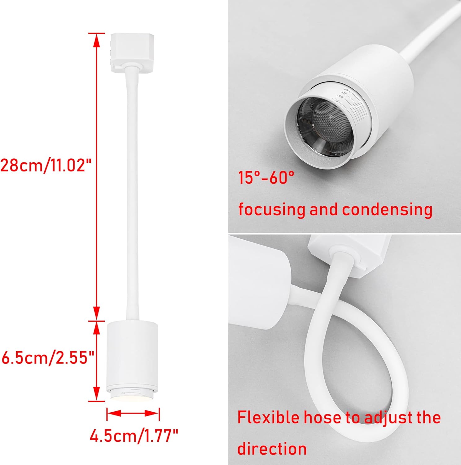 Kiven Set of Three Flexible Hose Mini White Aluminium Spotlight H-Type Track Mounted 5W Warm Light COB Focusing Adjusted Background Track Lighting for Gallery Cabinet Loft(No Track)