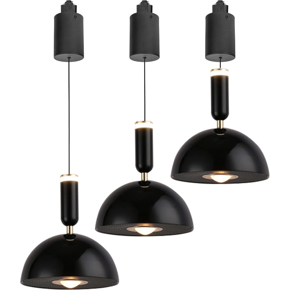 Modern black track pendant lights with adjustable length, perfect for kitchen island lighting.