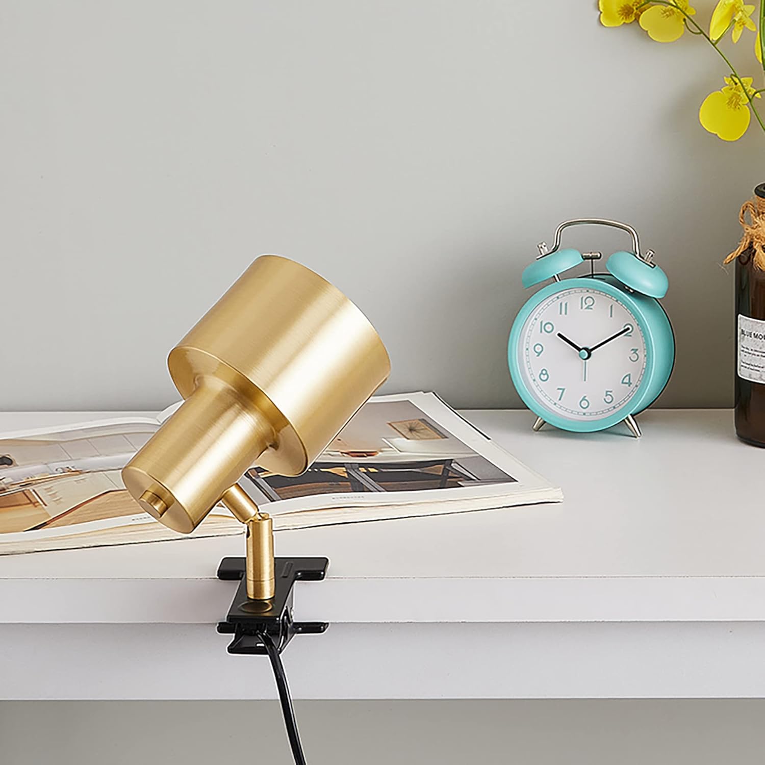 Kiven Adjustable Wall Sconces with Plug-in Dimmer & Timer Cord E26 Socket Dimmable Clip Bedside Reading Light Copper Shade Industrial Wall lamp Fixture Table lamp for Bedroom No Drilling