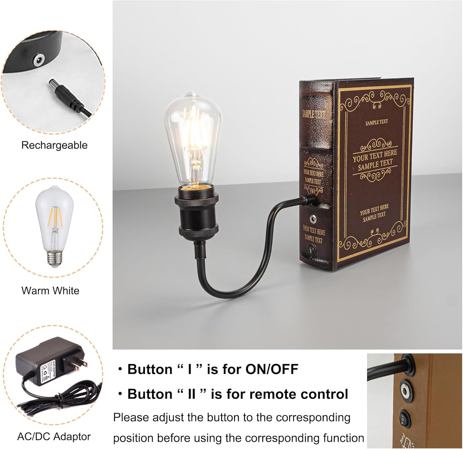 Kiven Cordless Bookshelf Lamp, Set of 2 Rechargeable Bookcase Lighting with Iron Lampshade, Farmhouse Decorative Bookend, Cordless Table Lamp for Bedside Bookshelf Cabinet Home Decor Bronze DZ0006