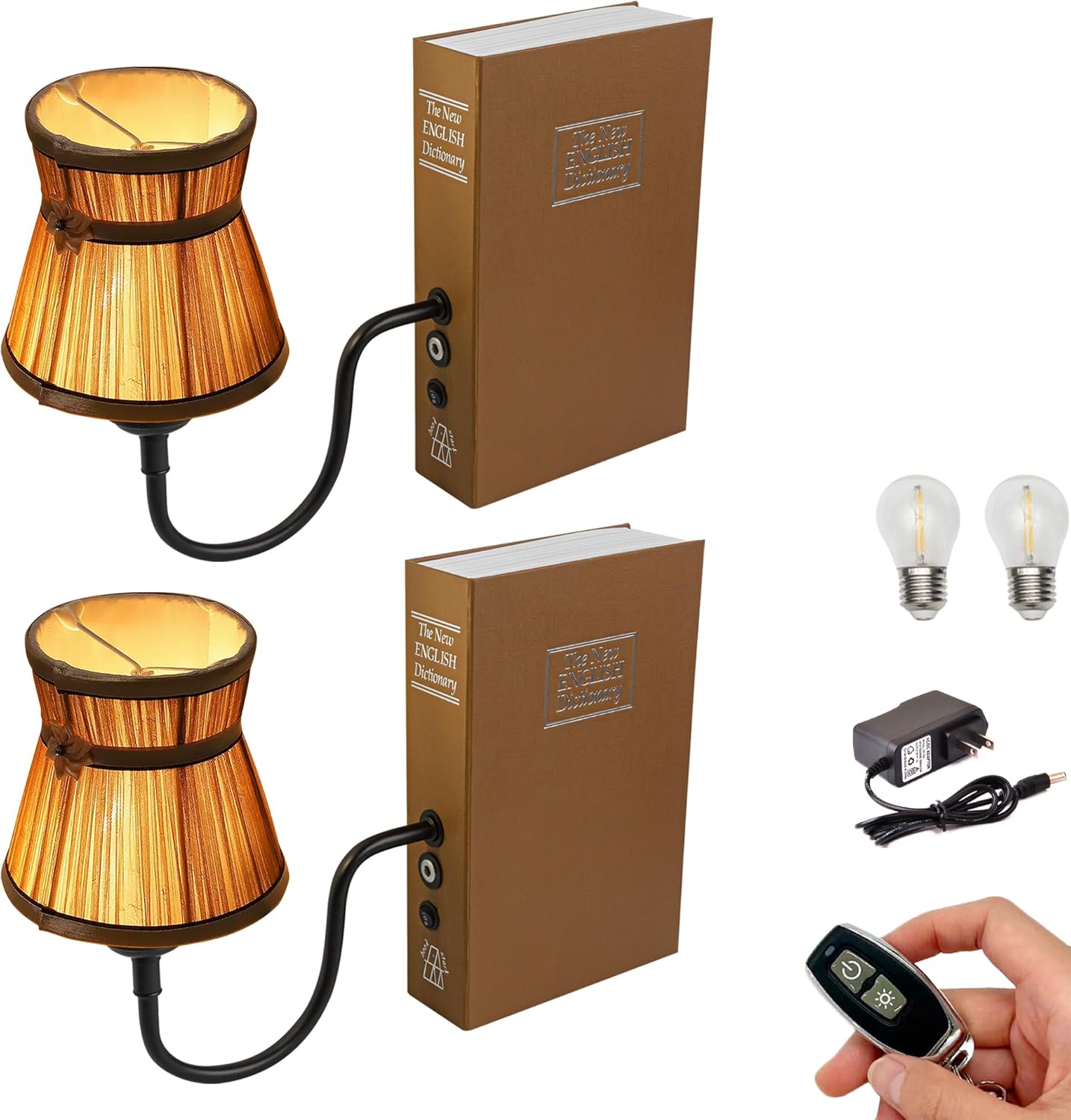 Kiven Cordless Table Lamp, Set of 2 Rechargeable Bookshelf Lamp with Off-White Fabric Lampshade, Farmhouse Decorative Bookend, Cordless Lamp for Office Home Decor Bedside Bookshelf