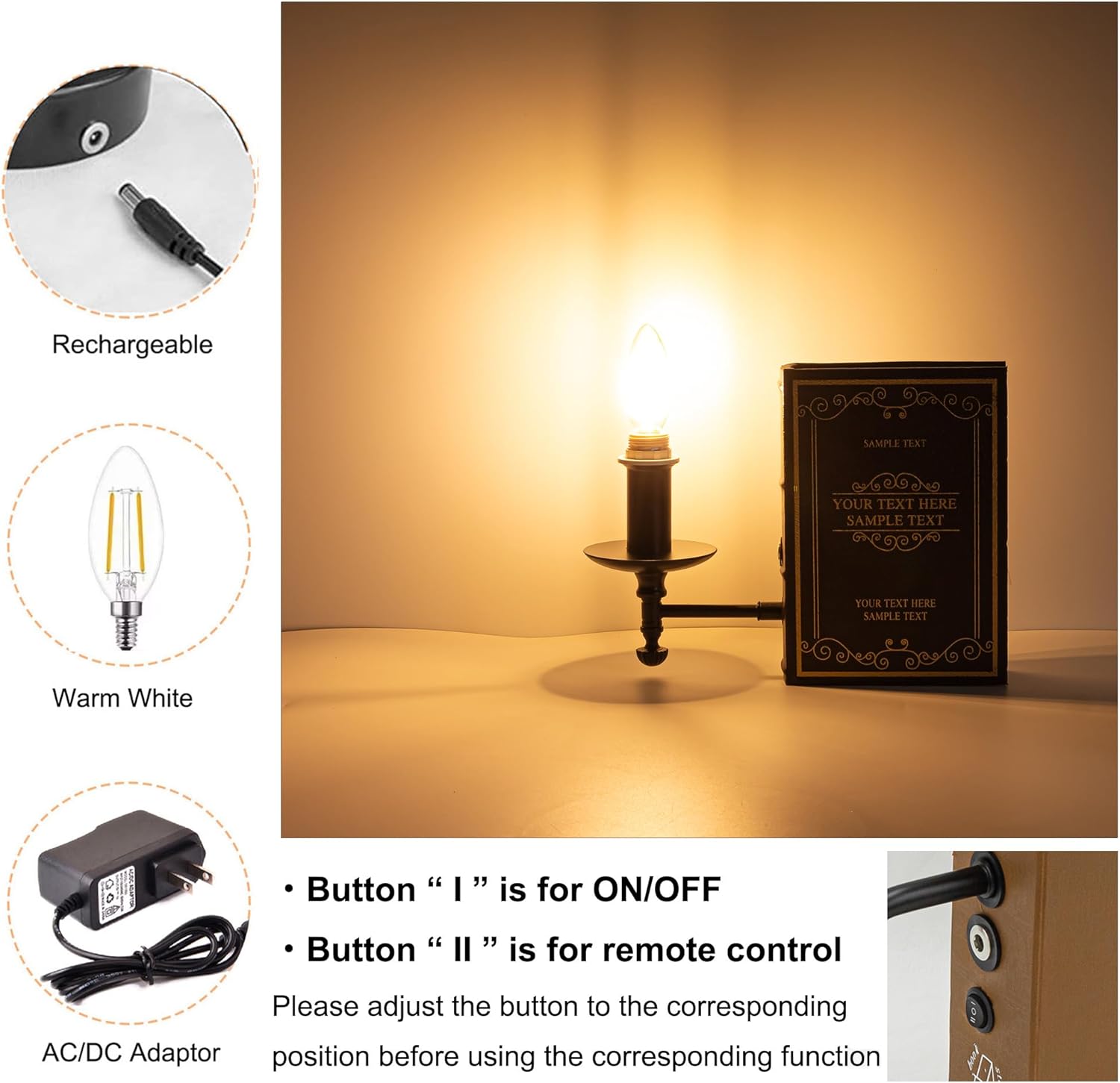 Kiven Cordless Bookshelf Lamp, 1-Light Rechargeable Book Shelf Lamps 2700K Warm White, Farmhouse Decorative Bookend with Fabric Lampshade, Cordless Table Lamps for Bedside Shelf Home Decor Office
