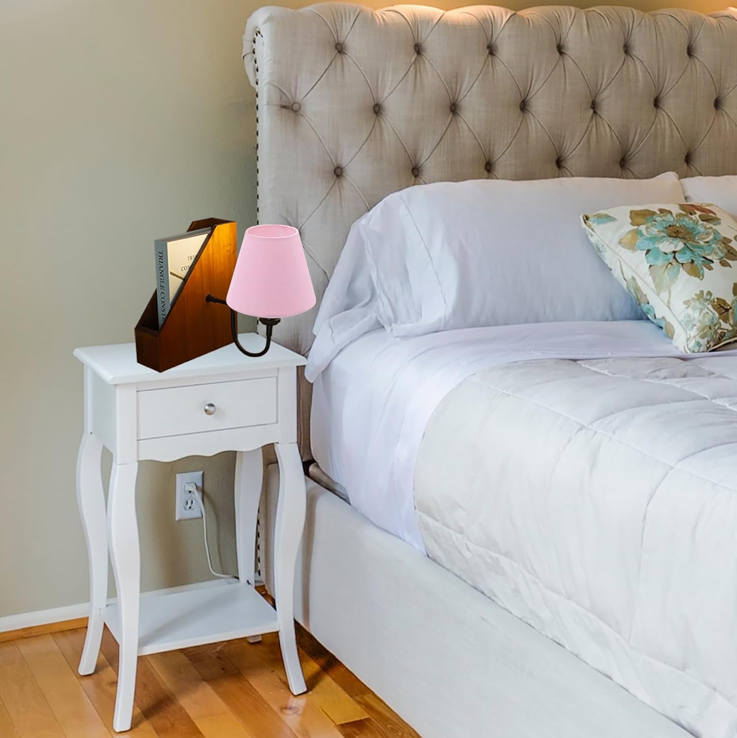 Kiven Cordless Bookshelf Lamp, Rechargeable Bookcase Lighting,Pink Farmhouse Decorative Nightstand Storage Box with LED Light, Cordless Table Lamp for Bedside Bookshelf Cabinet DZ0031