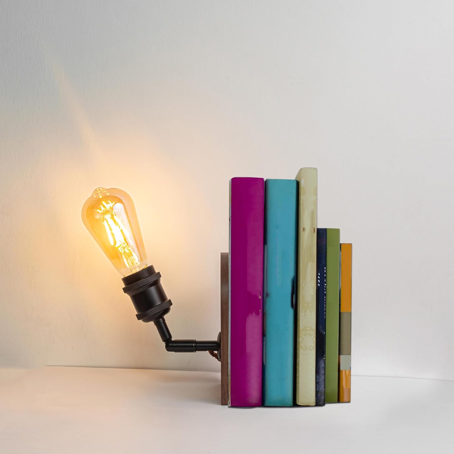 Kiven Wooden Decorative Bookend with E26 Socket, Nordic Table Lamps, Modern Bookshelf Lamp with 5.9 Plug in Cord for Office Home Decor Bookshelf Booknook