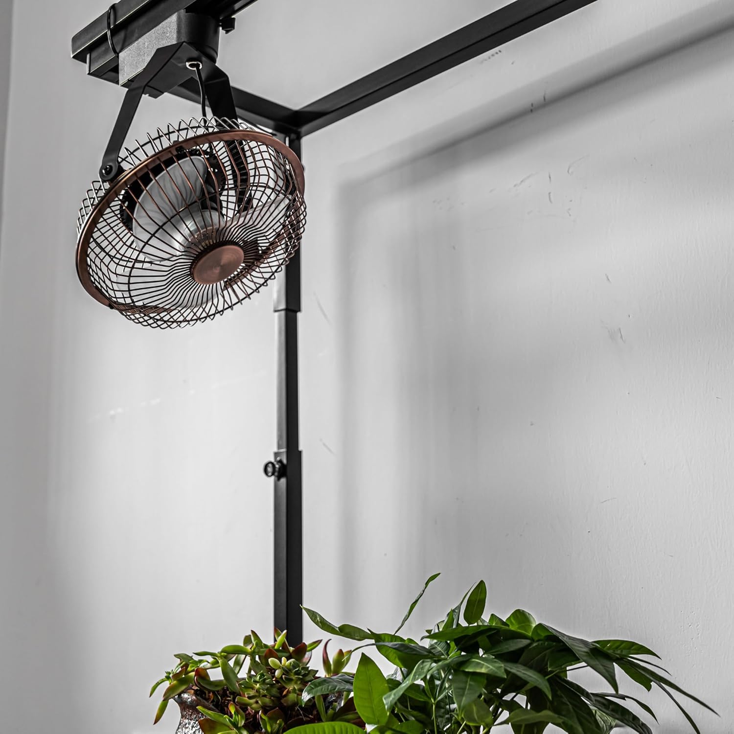 Kiven H-Type Track Ceiling Fan Easy To Install Adjustable Angle Black Metal Fan Vintage Design For Home Office Cooling Plants Shelf
