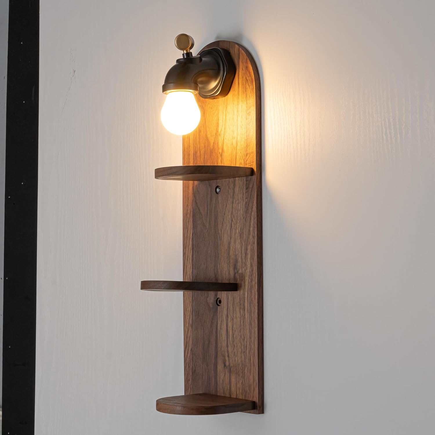 Kiven Battery Operated Wall Sconces with Shelf,Auto ON/Off Motion Sensor Wall Sconces, Farmhouse Wall Shelf with Rechargeable Light for Bedroom Living Room Office