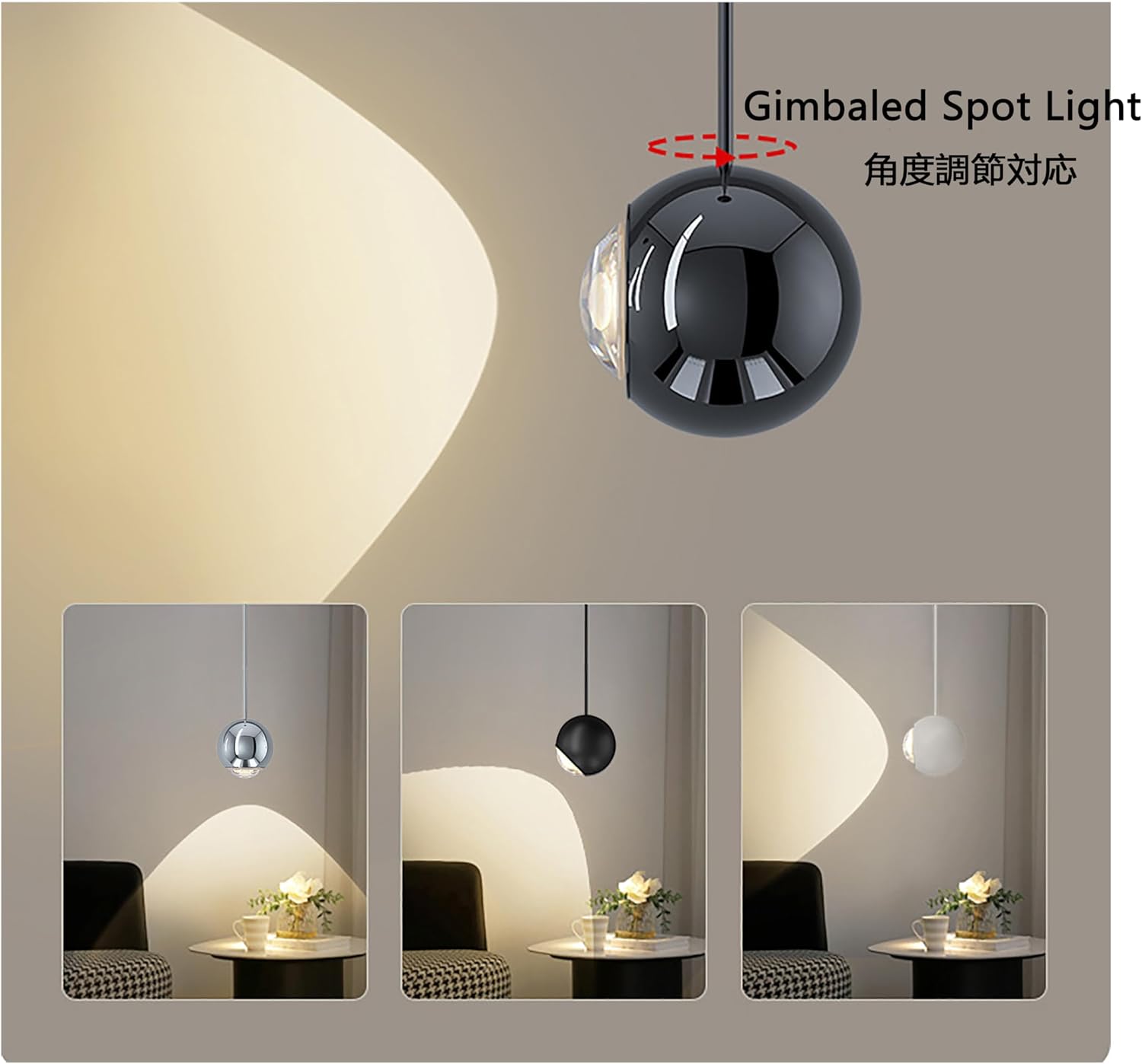 Kiven Semi Flush Mount, 10W Hanging Lamp Touch Control Gimbaled Spotlight Adjustable Height Island Light Stepless Dimming 3 Colors for Bedroom Kitchen Sink Dining Rooms Sloped Ceiling