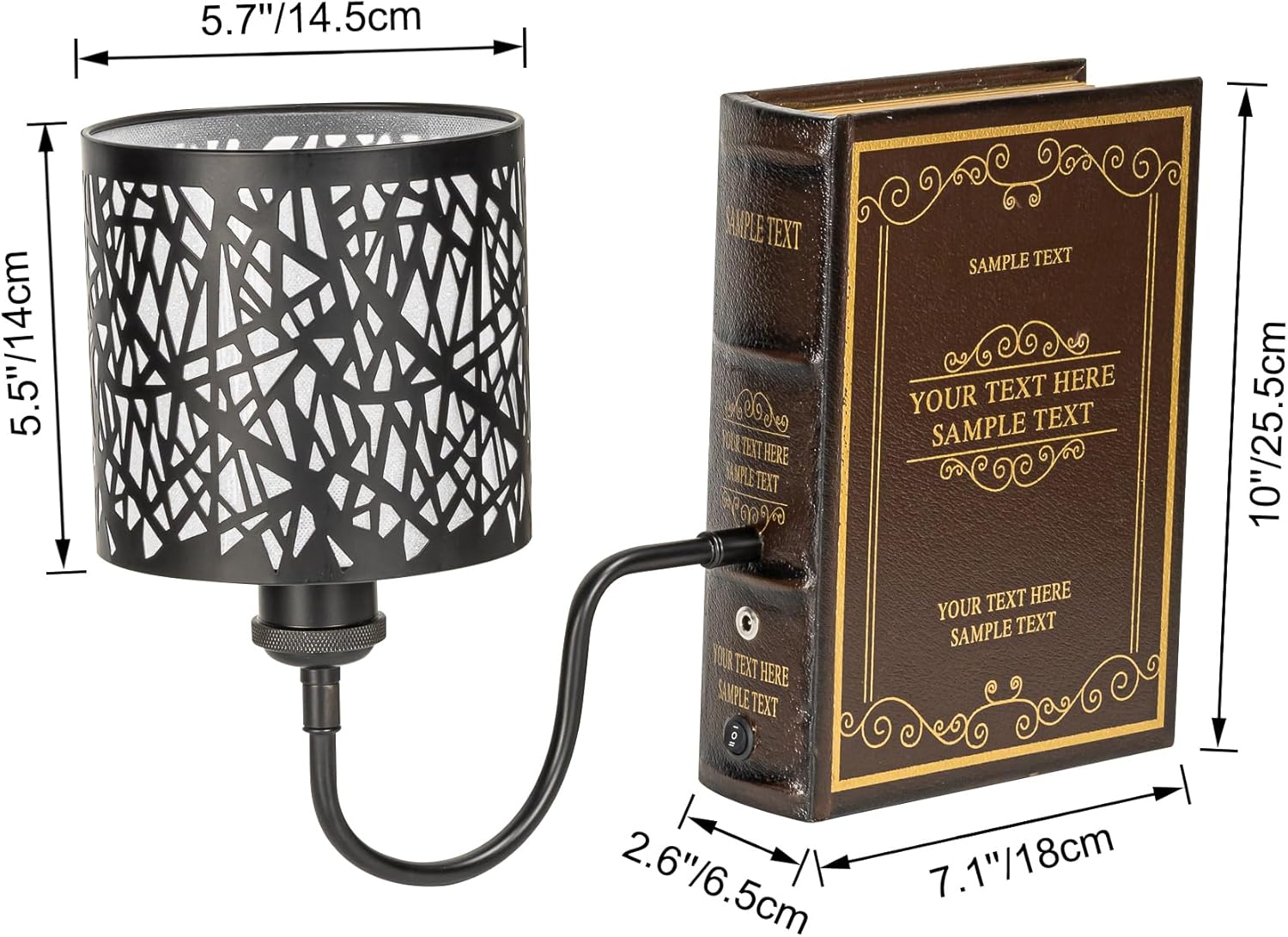 Kiven Cordless Bookshelf Lamp, Rechargeable Bookcase Lighting with Iron Lampshade, Farmhouse Decorative Bookend, Cordless Table Lamp for Bedside Bookshelf Cabinet Home Decor DZ0478