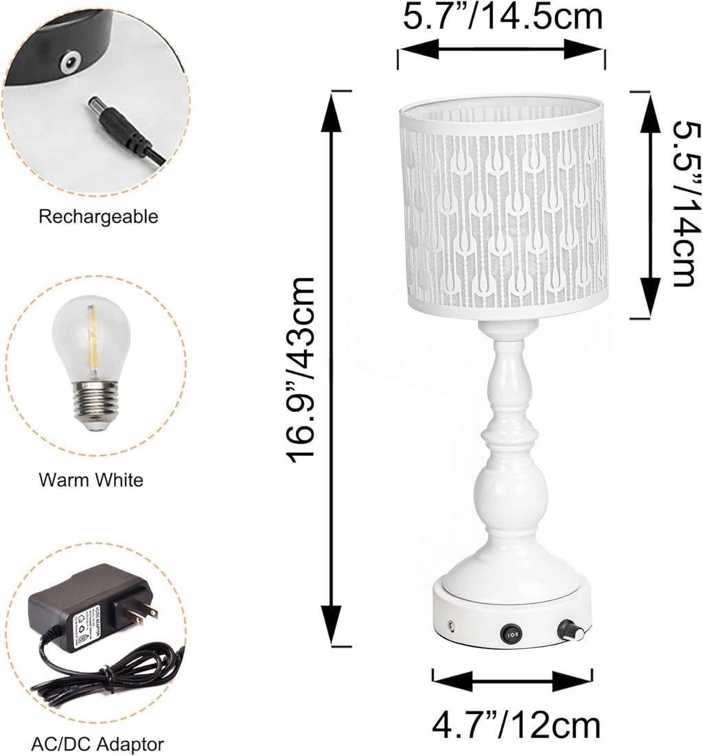 Kiven Cordless Table Lamp,Dimmable Rustic Farmhouse Bedside Desk Lamps with Metal Lampshade,2700K Warm White, Rechargeable Nightstand Lamp for Office Home Decor Bedside DZ0477-W