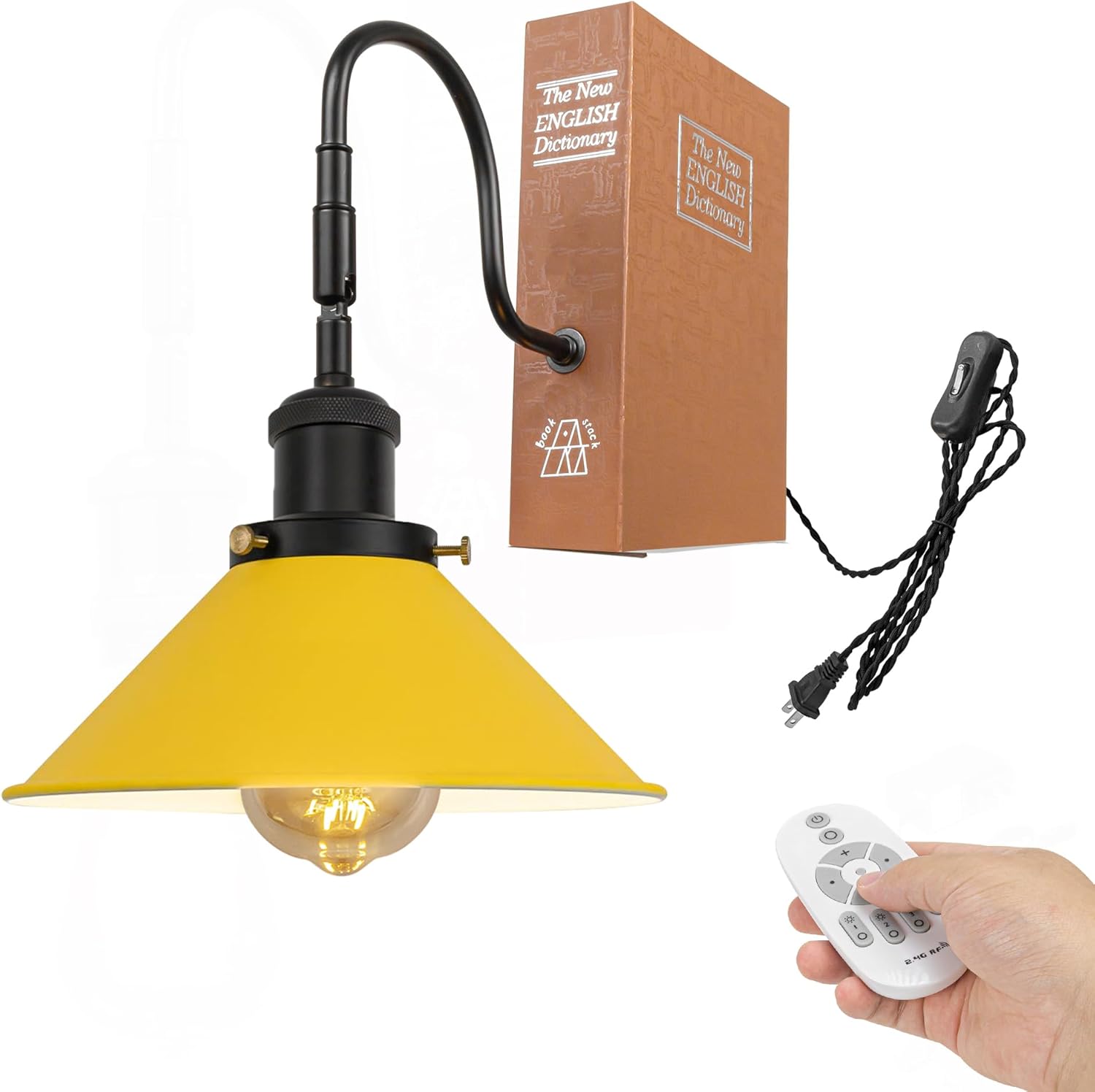 Kiven 1-Light Vintage Bookshelf Table Lamp with Remote Control, Farmhouse Decorative Bookend, Plug in Book Lamp for Office Home Decor Bedside Bookcase, Black