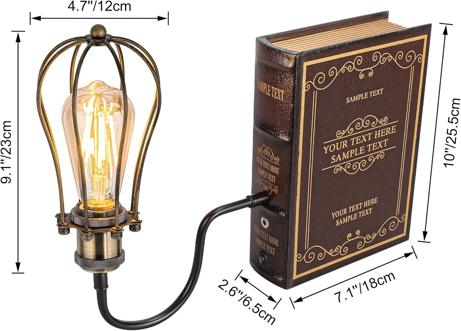 Kiven Cordless Bookshelf Lamp, Set of 2 Rechargeable Bookcase Lighting with Iron Lampshade, Farmhouse Decorative Bookend, Cordless Table Lamp for Bedside Bookshelf Cabinet Home Decor Bronze DZ0006