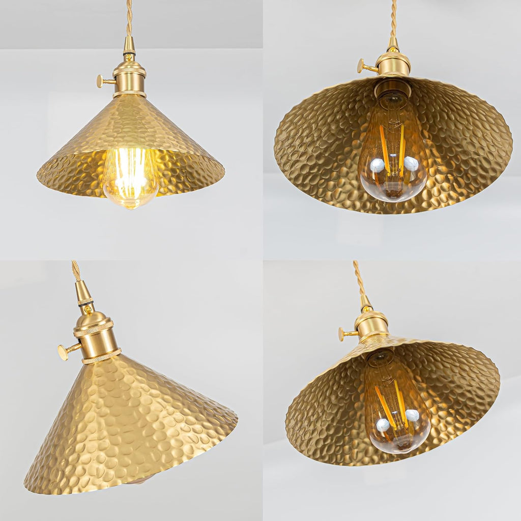 Kiven Can Lights Retrofit Recessed Light Pendants Compatible E26 Adapter Hammered Hand-Made Copper Brass E26 Rotary Switch Socket Adjustable Height Dimmable T24 Connector Conversion Kit