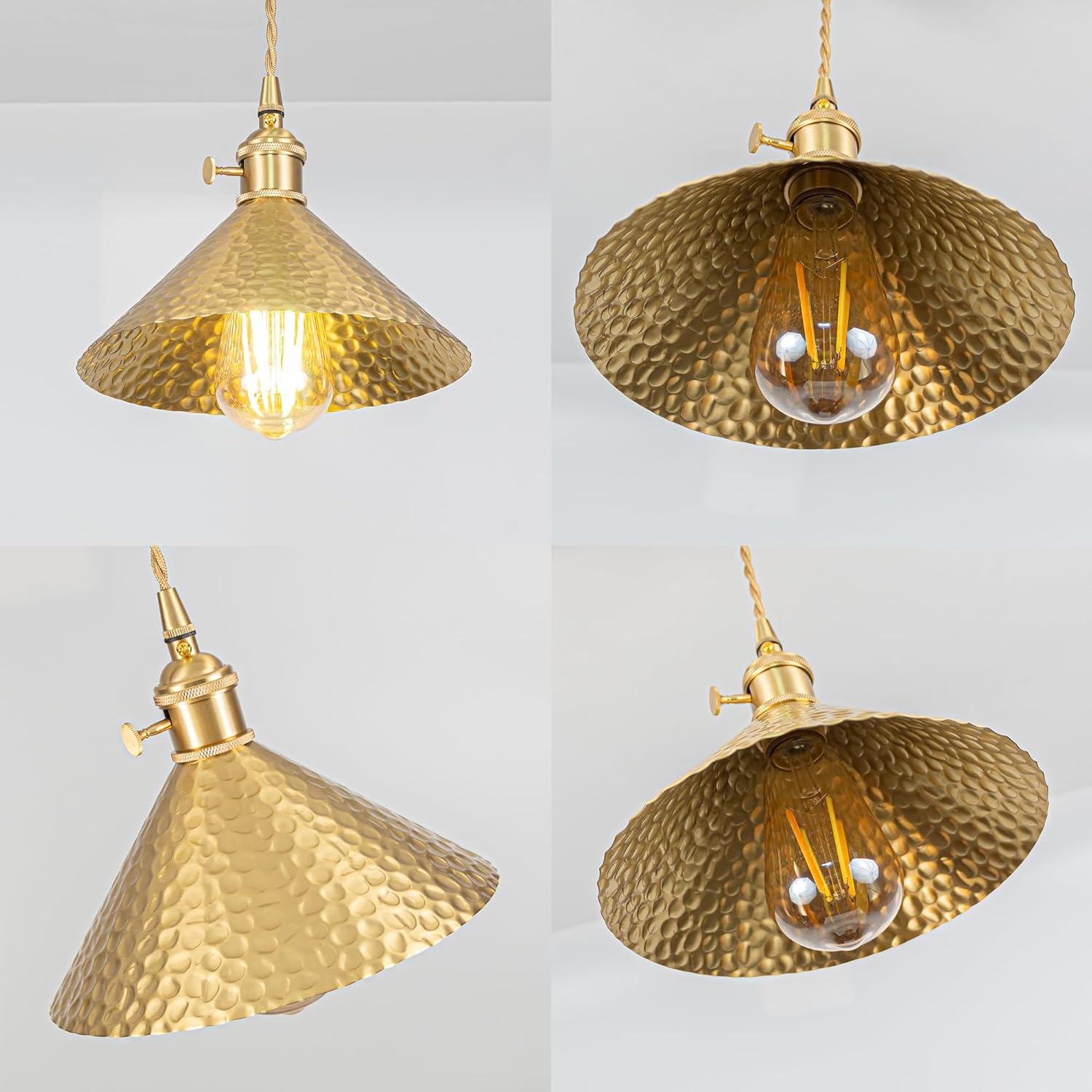 Kiven Can Lights Retrofit Recessed Light Pendants Compatible E26 Adapter Hammered Hand-Made Copper Brass E26 Rotary Switch Socket Adjustable Height Dimmable T24 Connector Conversion Kit
